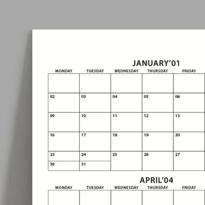 2027 Yıllık Planlayıcı Duvar Takvimi, Beyaz Renkli Kağıt