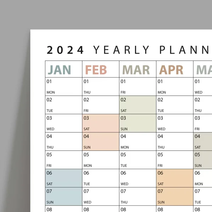 2027 Yıllık Planlayıcı Duvar Takvimi, Boho Renk Planlayıcı Takvim, 2027 Okul Takvimi