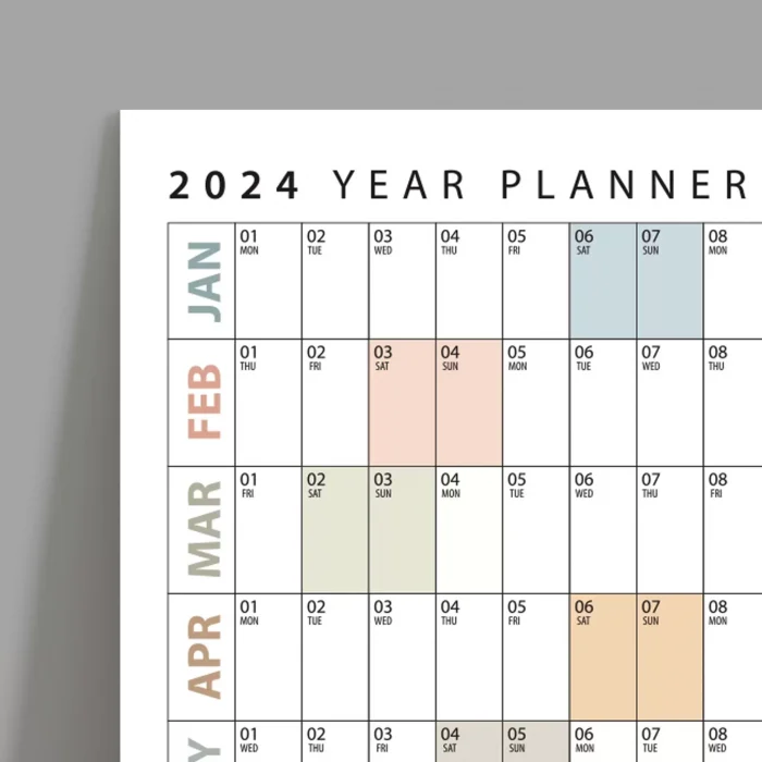 2027 Yıllık Planlayıcı Duvar Takvimi, Planlayıcı Takvim, Yatay Poster Planlayıcı Takvim