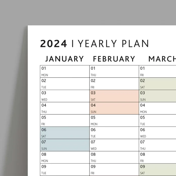 2027 Yıllık Planlayıcı Duvar Takvimi, Planlayıcı Takvim, Yatay Poster Planlayıcı Takvim