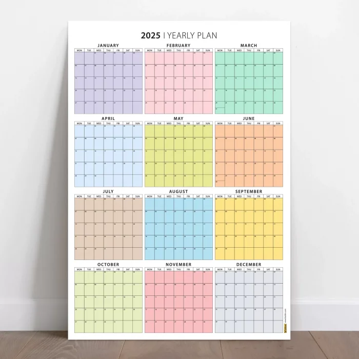 2027 Yıllık Planlayıcı Duvar Takvimi, Rengarenk Pastel Renkler