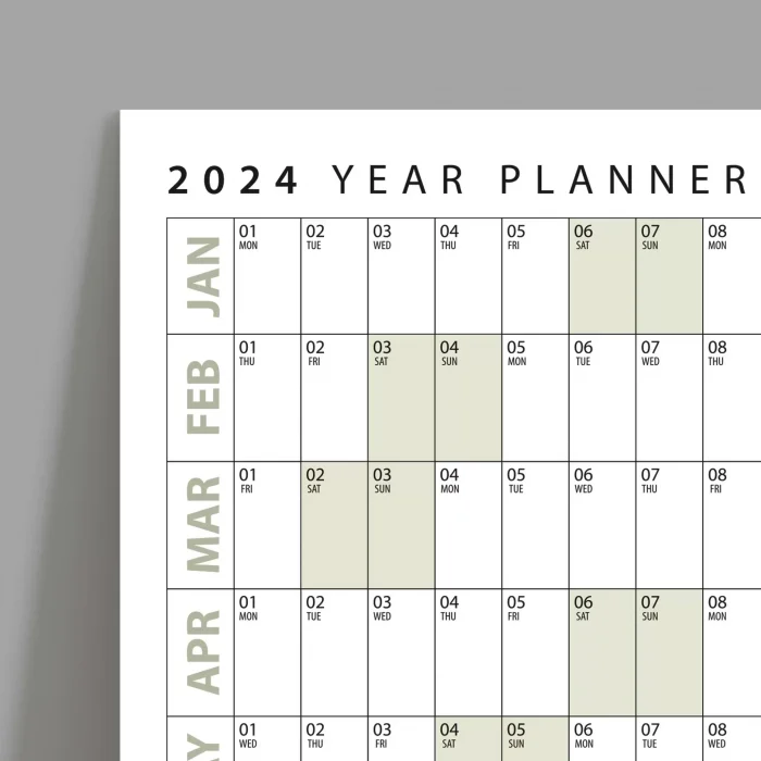 2027 Yıllık Planlayıcı Duvar Takvimi, Yatay Botanik Yeşil Planlayıcı, Planlayıcı Takvim