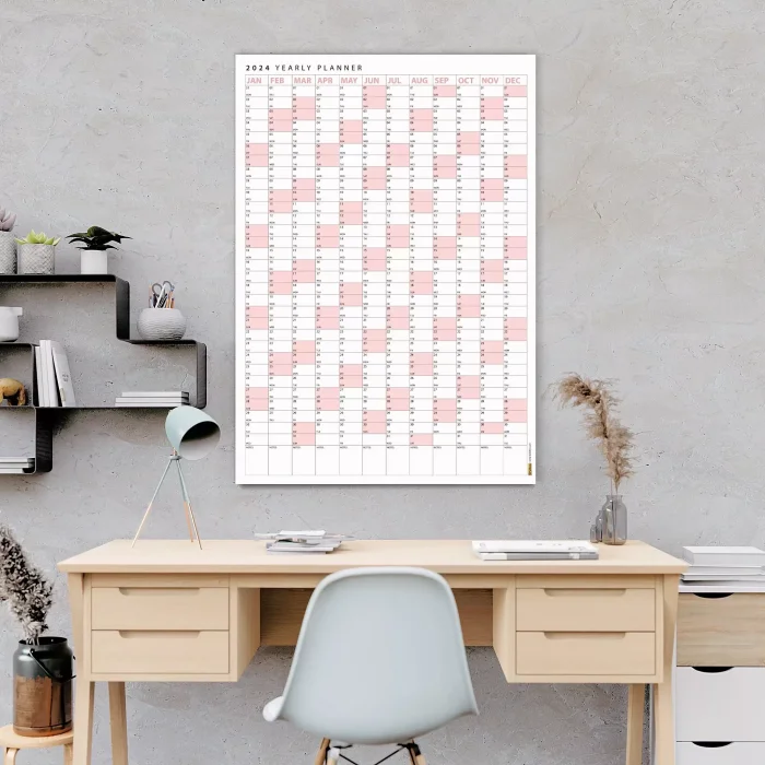2027 Yıllık Planlayıcı Poster Takvim, Pembe Renk Planlayıcı Takvim, 2027 Okul Takvimi