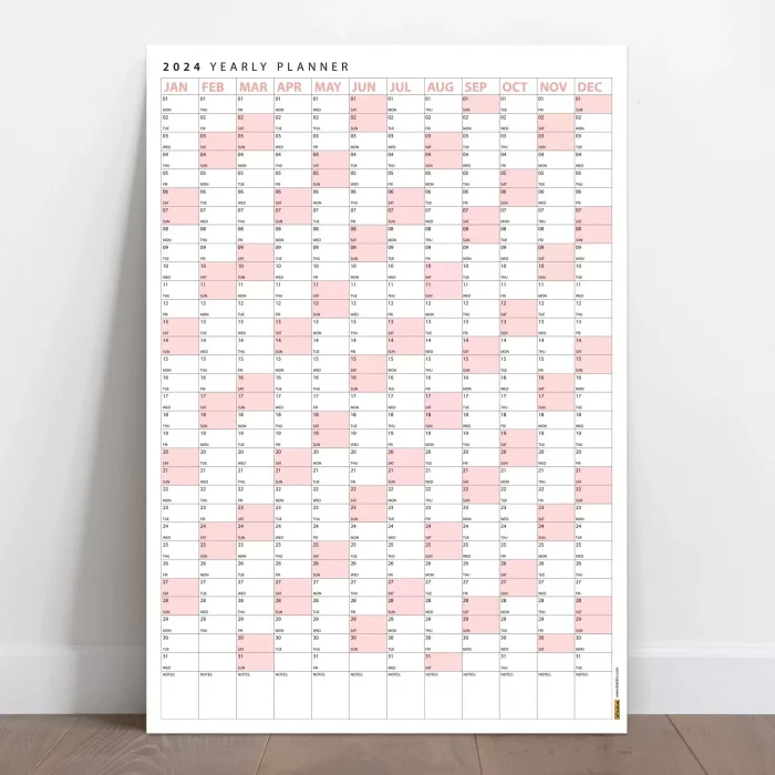 2027 Yıllık Planlayıcı Poster Takvim, Pembe Renk Planlayıcı Takvim, 2027 Okul Takvimi