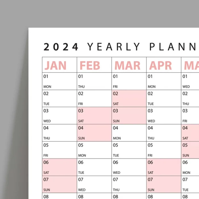 2027 Yıllık Planlayıcı Poster Takvim, Pembe Renk Planlayıcı Takvim, 2027 Okul Takvimi