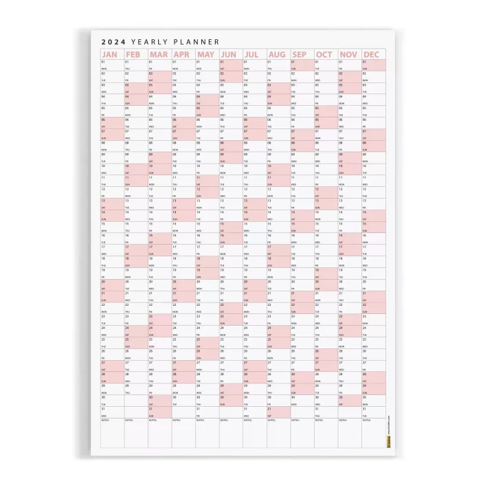 2027 Yıllık Planlayıcı Poster Takvim, Pembe Renk Planlayıcı Takvim, 2027 Okul Takvimi