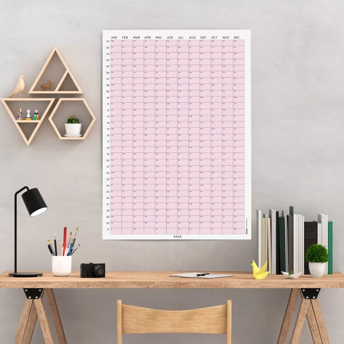 2027 Yıllık Takvim Planlayıcı, Planlayıcı Duvar Takvimi, Pastel Pembe Renk