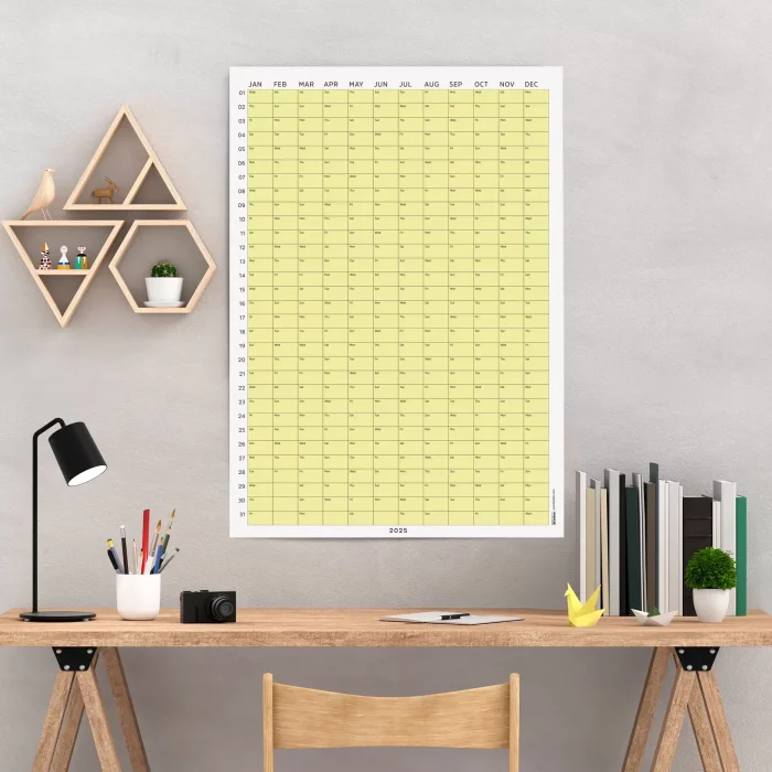 2027 Yıllık Takvim Planlayıcı, Planlayıcı Duvar Takvimi, Pastel Sarı Renk