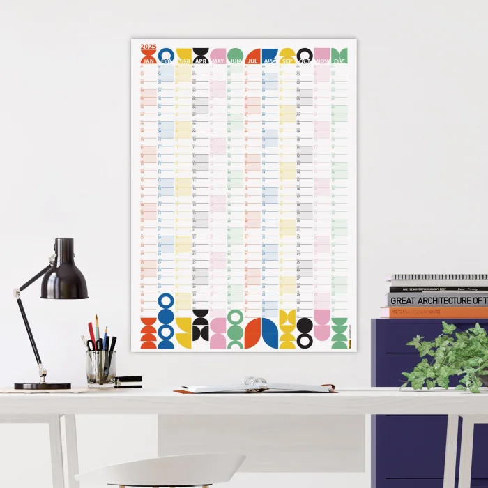 Bauhaus Art 2025 Duvar Takvimi, Yıllık Planlayıcı Takvim, Cesur Renkler