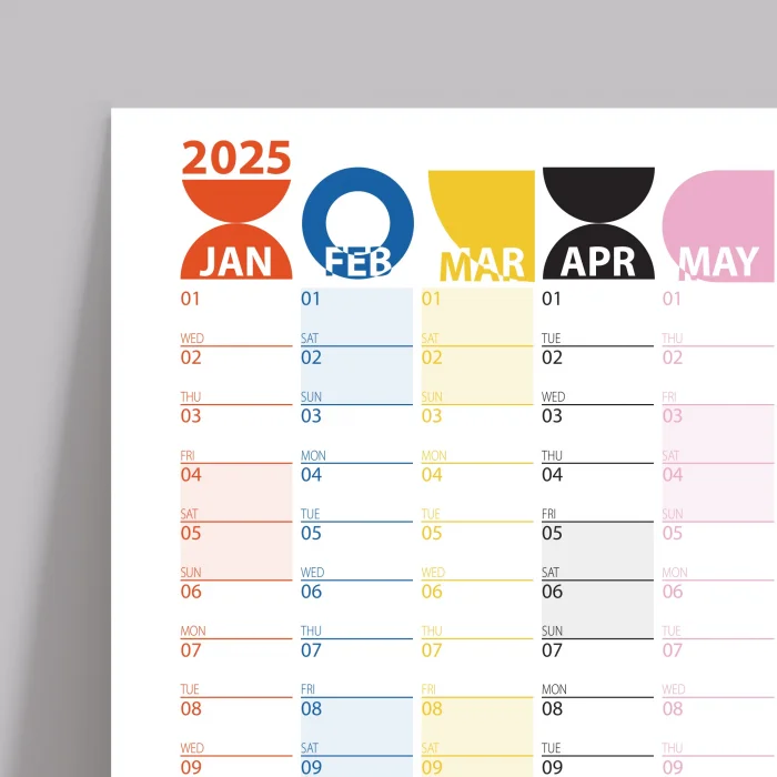 Bauhaus Art 2025 Duvar Takvimi, Yıllık Planlayıcı Takvim, Cesur Renkler