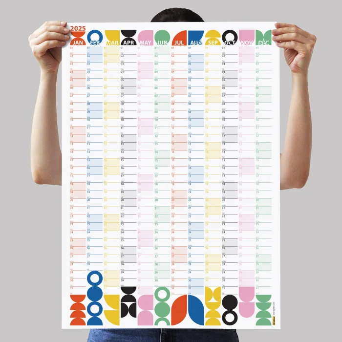 Bauhaus Art 2025 Duvar Takvimi, Yıllık Planlayıcı Takvim, Cesur Renkler