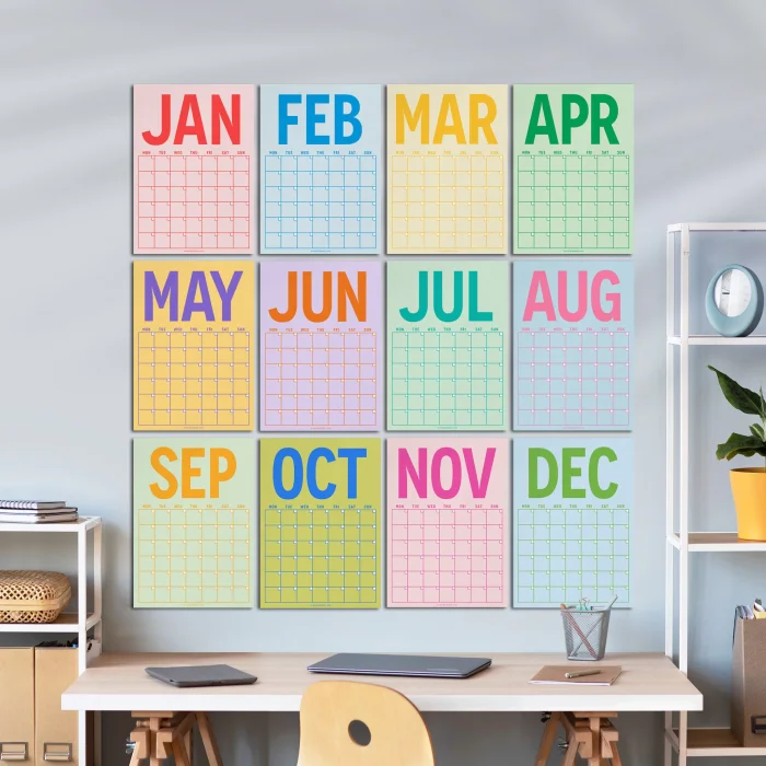 Sürekli Takvim, 12 Aylık Tarihsiz Takvim, Aylık Planlayıcı Takvim, A4, 33 x 48 cm, Undated Monthly Wall Planner, Wall Calendar