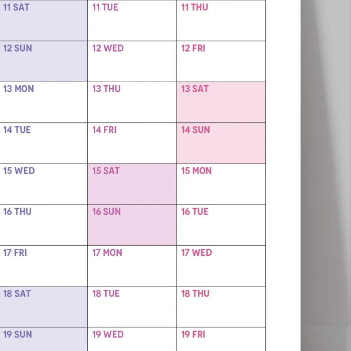 2025 Yıllık Planlayıcı Duvar Takvimi, Gökkuşağı Renkleri, Rainbow, Dikey