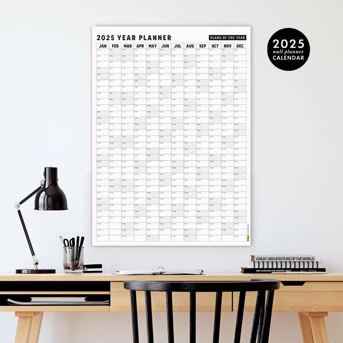 2025 Yıllık Planlayıcı Duvar Takvimi, Aylık Planlayıcı Aile Takvimi, Siyah Beyaz Takvim