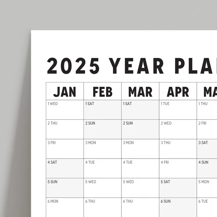 2025 Yıllık Planlayıcı Duvar Takvimi, Aylık Planlayıcı Aile Takvimi, Siyah Beyaz Takvim