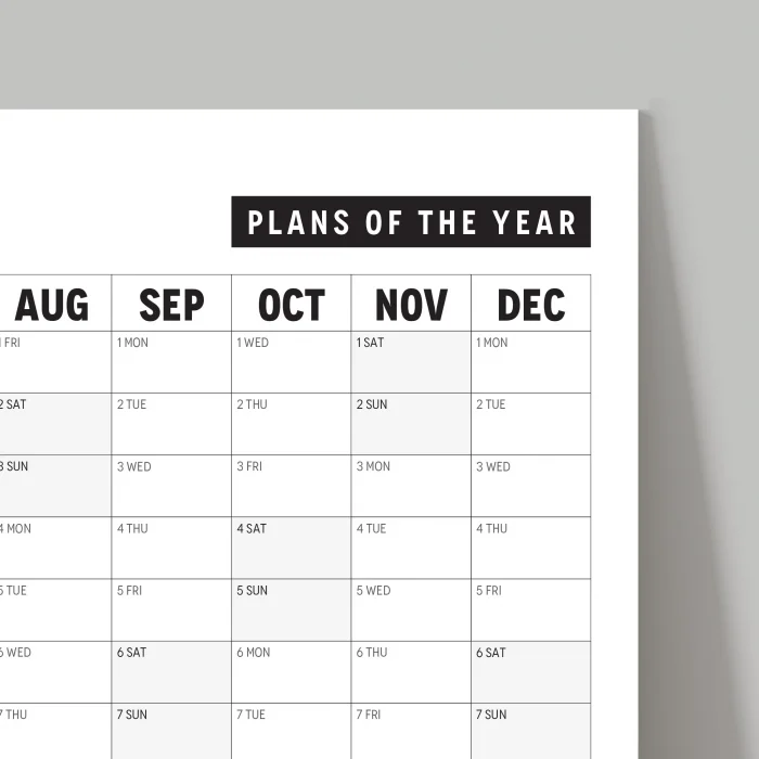 2025 Yıllık Planlayıcı Duvar Takvimi, Aylık Planlayıcı Aile Takvimi, Siyah Beyaz Takvim