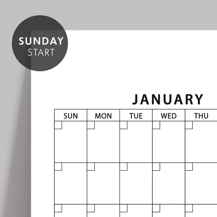 Amerikan Standardı Zamansız Yıllık Planlayıcı Takvim, Pazar Günü Başlangıçlı, Sürekli Takvim, Tarihsiz Yıllık Planlayıcı Duvar Takvimi, Zamansız Takvim