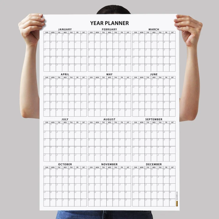 Amerikan Standardı Zamansız Yıllık Planlayıcı Takvim, Pazar Günü Başlangıçlı, Sürekli Takvim, Tarihsiz Yıllık Planlayıcı Duvar Takvimi, Zamansız Takvim