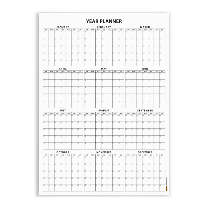 Amerikan Standardı Zamansız Yıllık Planlayıcı Takvim, Pazar Günü Başlangıçlı, Sürekli Takvim, Tarihsiz Yıllık Planlayıcı Duvar Takvimi, Zamansız Takvim