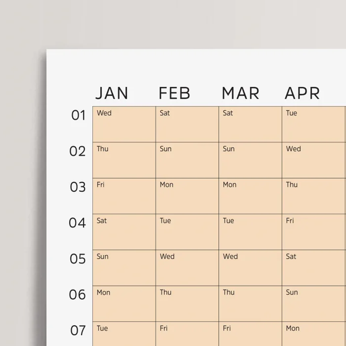 2025 Yıllık Takvim Planlayıcı, Planlayıcı Duvar Takvimi, Pastel Somon Turuncu Renk