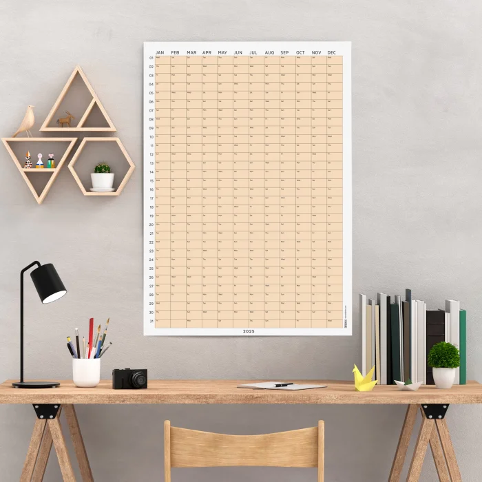 2025 Yıllık Takvim Planlayıcı, Planlayıcı Duvar Takvimi, Pastel Somon Turuncu Renk