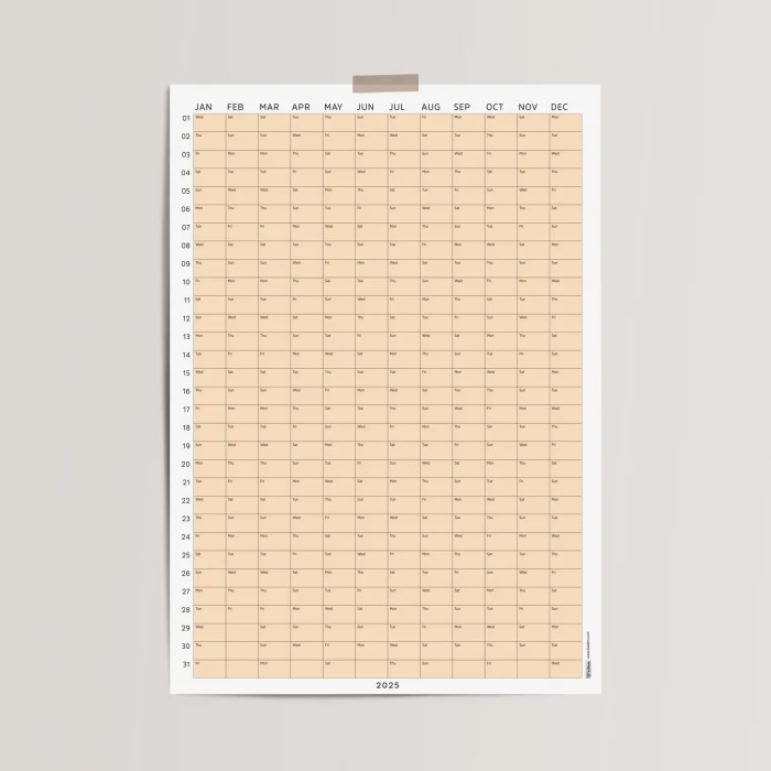 2025 Yıllık Takvim Planlayıcı, Planlayıcı Duvar Takvimi, Pastel Somon Turuncu Renk