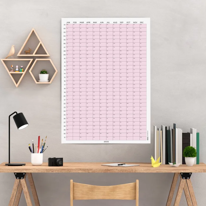 2025 Yıllık Takvim Planlayıcı, Planlayıcı Duvar Takvimi, Pastel Pembe Renk