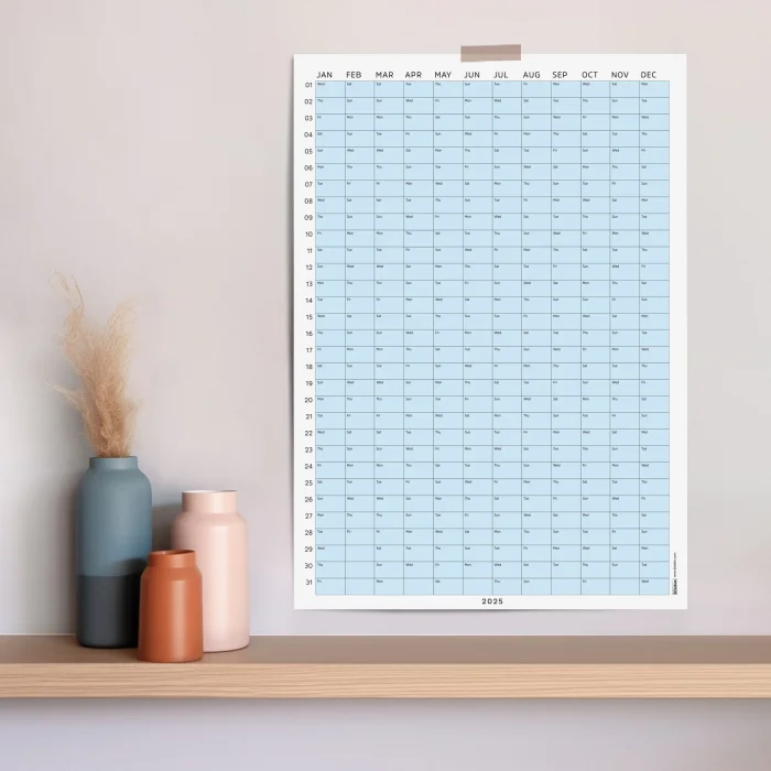 2025 Yıllık Takvim Planlayıcı, Planlayıcı Duvar Takvimi, Pastel Mavi Renk