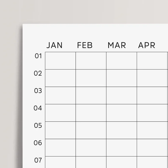 Zamansız Yıllık Planlayıcı Takvim, Sürekli Takvim, Tarihsiz Yıllık Planlayıcı Duvar Takvimi, Zamansız Takvim