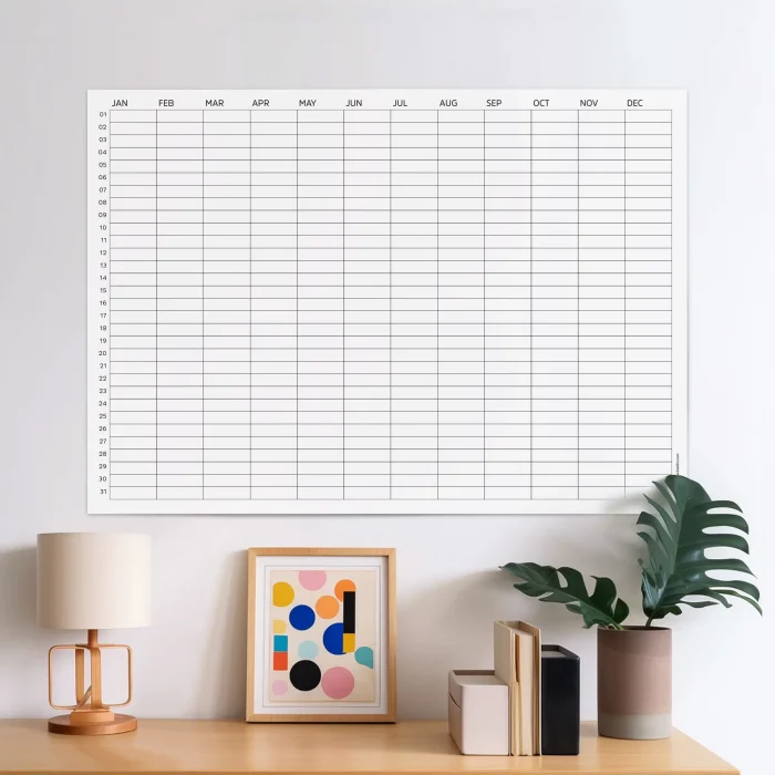 Zamansız Yıllık Planlayıcı Takvim, Sürekli Takvim, Tarihsiz Yıllık Planlayıcı Duvar Takvimi, Yatay Planlayıcı