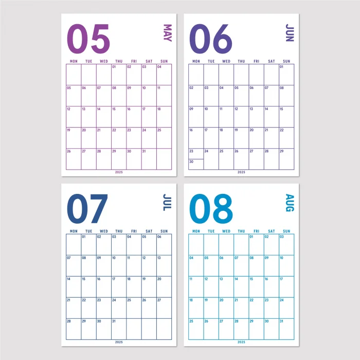 2025 Aylık Planlayıcı Duvar Takvimi, 33X48 cm & A4 Poster Takvim, Organizer Takvim, Gökkuşağı Renkleri