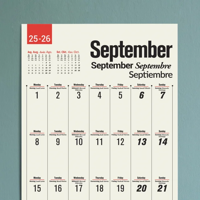2025-2026 Çok Dilli Akademik Takvim, Ağustos Başlangıçlı Takvim, Yıl Ortası Takvimi, Planlayıcı Duvar Takvimi, İngilizce, Almanca, Fransızca, İspanyolca Takvim, Eğitici Takvim, Önceki ve Sonraki Ay Takvim, 33x65 cm