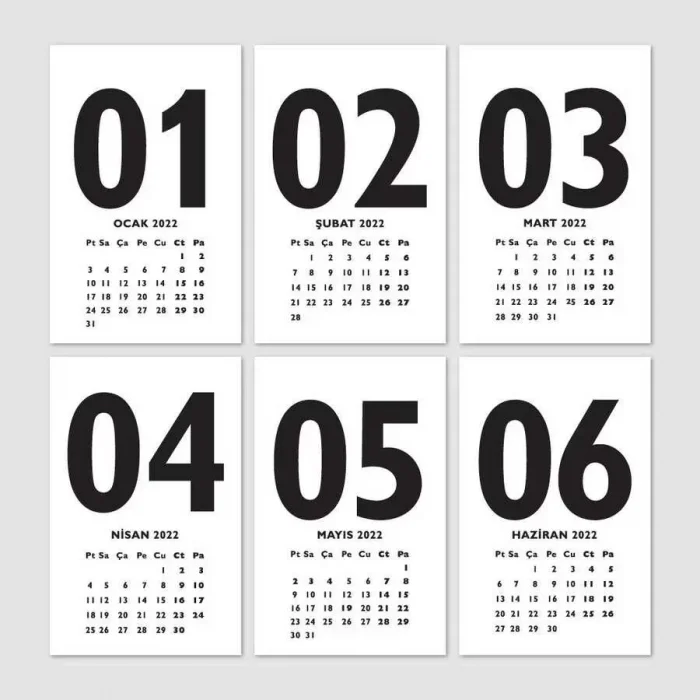 Siyah 2027 Masa Takvimi İngilizce Türkçe Sayı Aylar Konsept
