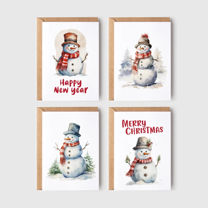 8’li Kardan Adam Kartpostal Seti, Mutlu Yıllar Kartı, Yeni Yıl Kartı, Yılbaşı Kartı