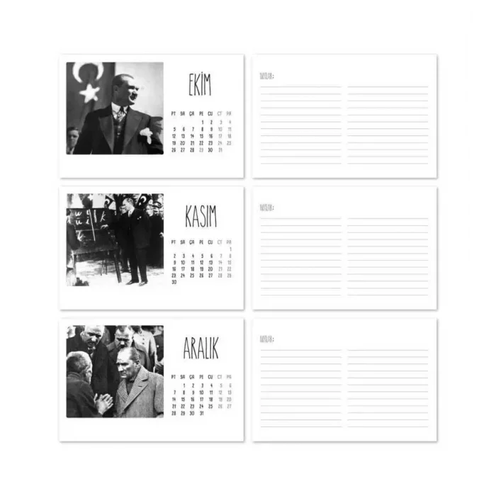 Ahşap Tabanlı Atatürk Fotoğraflı Masa Takvimi | 2027 Masa Takvimi