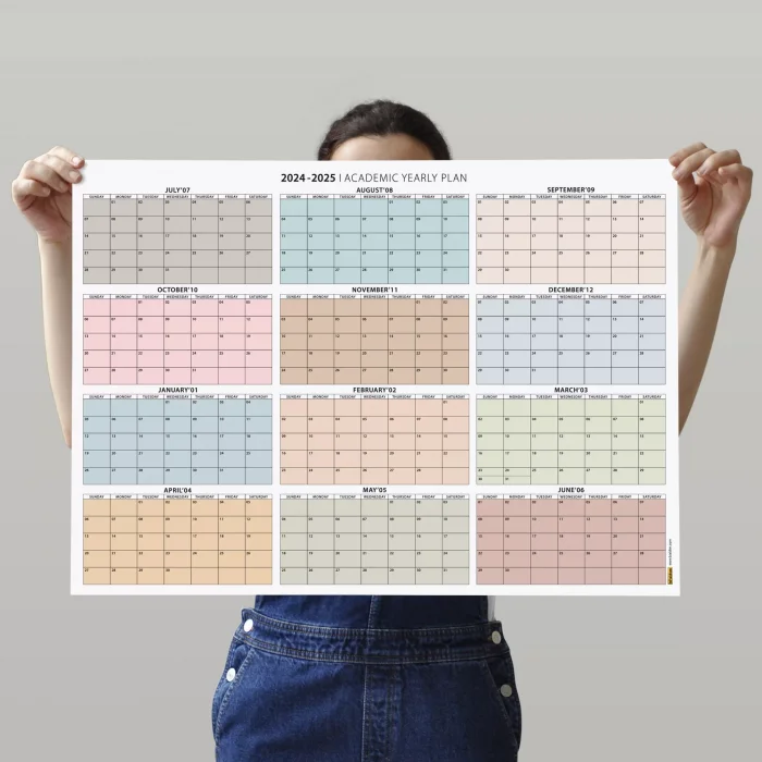 Amerikan Standardı 2025 -2026 Akademik Duvar Takvimi, TEMMUZ Başlangıçlı, PAZAR Günü Başlangıçlı 2025 -2026 Akademik Takvimi