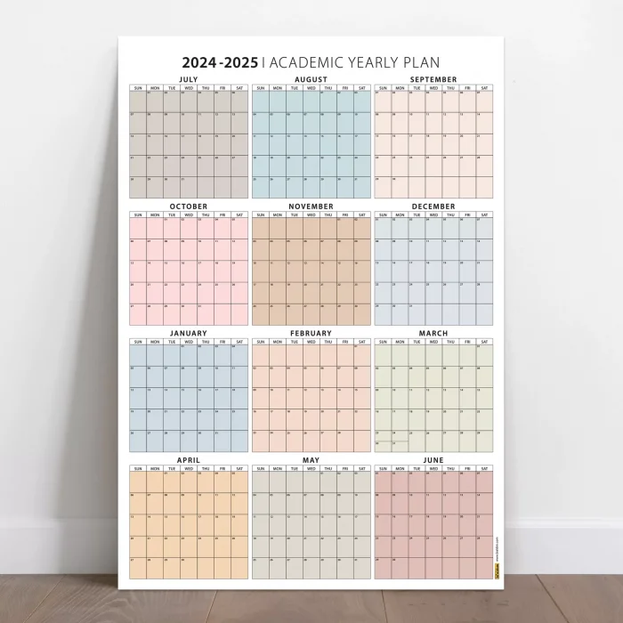 Amerikan Standardı 2025 -2026 Akademik Duvar Takvimi, TEMMUZ Başlangıçlı, PAZAR Günü Başlangıçlı