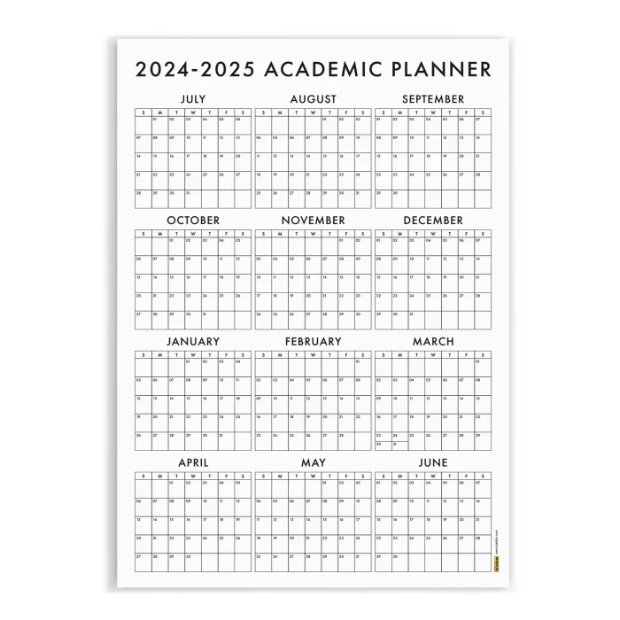 Amerikan Standardı 2025 -2026 Akademik Duvar Takvimi, TEMMUZ Başlangıçlı, PAZAR Günü Başlangıçlı