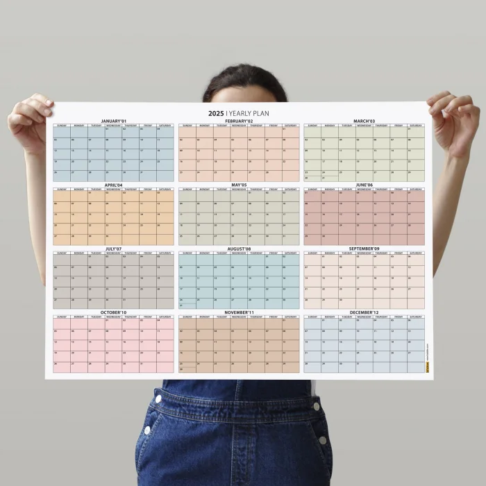 Amerikan Standardı 2025 Yıllık Planlayıcı Duvar Takvimi, Boho Renkler, 2025 Takvimi