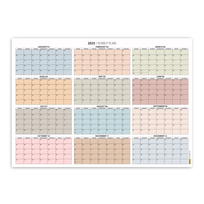 Amerikan Standardı 2025 Yıllık Planlayıcı Duvar Takvimi, Boho Renkler, 2025 Takvimi