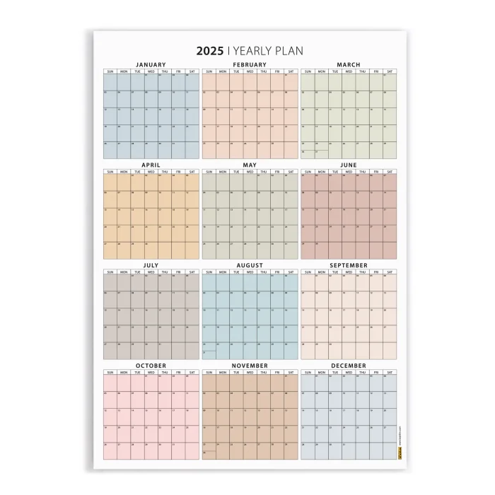 Amerikan Standardı 2025 Yıllık Planlayıcı Duvar Takvimi, Boho Renkler