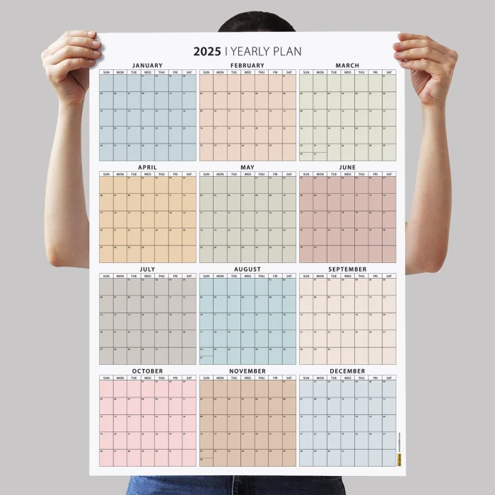 Amerikan Standardı 2025 Yıllık Planlayıcı Duvar Takvimi, Boho Renkler