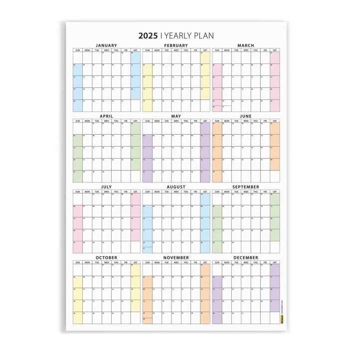 Amerikan Standardı 2025 Yıllık Planlayıcı Duvar Takvimi, United States Calendar