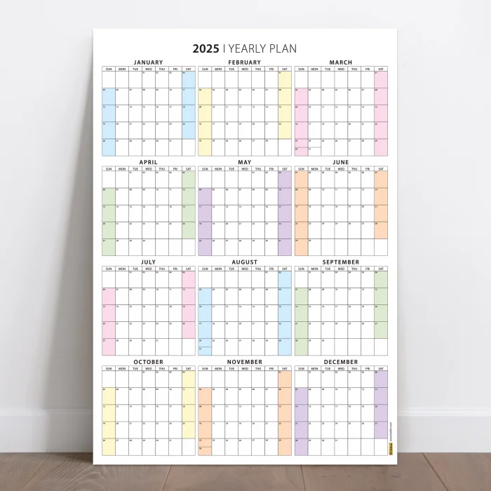 Amerikan Standardı 2025 Yıllık Planlayıcı Duvar Takvimi, United States Calendar