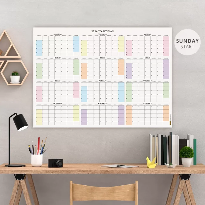 Amerikan Standardı 2025 Yıllık Planlayıcı Takvim, Pazar Başlangıç 2025 Takvim