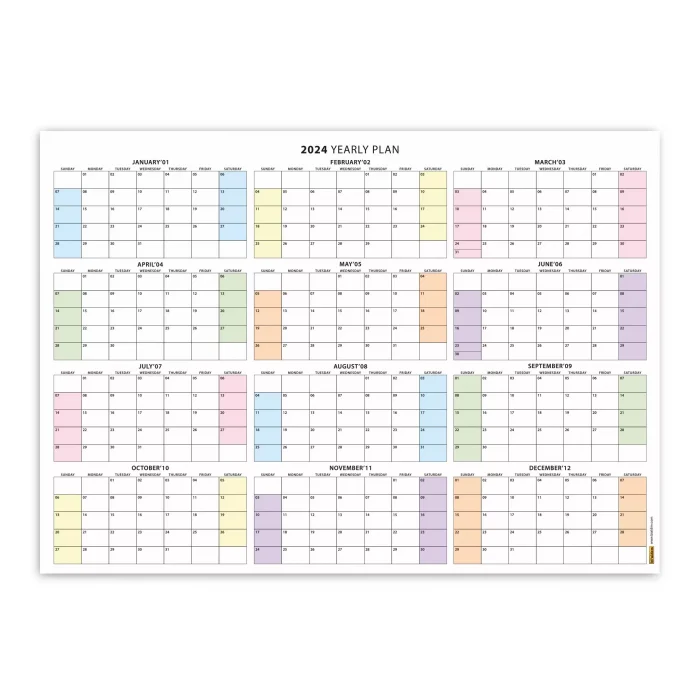 Amerikan Standardı 2025 Yıllık Planlayıcı Takvim, Pazar Başlangıç 2025 Takvim