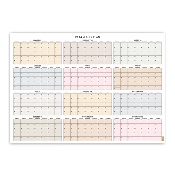 Amerikan Standardı 2025 Yıllık Planlayıcı Takvim, Pazar Başlangıç 2025 Takvim