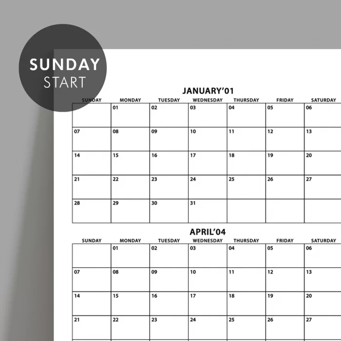 Amerikan Standardı 2025 Yıllık Planlayıcı Takvim, Pazar Başlangıç Takvim, Duvar Takvimi