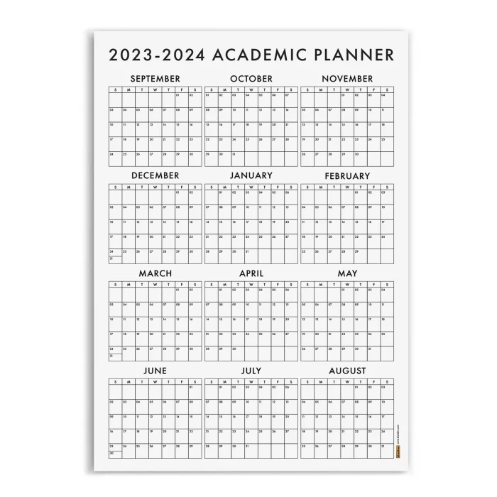 Amerikan Standardı 2026-2027 Akademik Duvar Takvimi, Eylül Başlangıç Akademik Planlayıcısı, Sunday Start