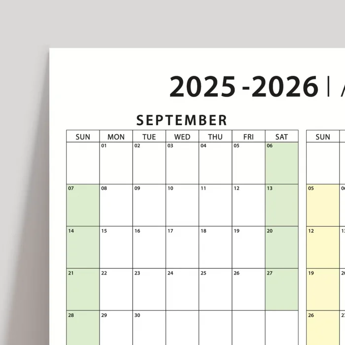 Amerikan Standardı 2026-2027 Akademik Duvar Takvimi, Eylül Başlangıçlı Takvim, Pazar Günü Başlangıçlı, Akademik Planlayıcı Takvim, Akademik Yılı Takvimi, Sunday Start 2026-2027 Academic Wall Calendar, Academic Wall Planner, September Start Calendar, United